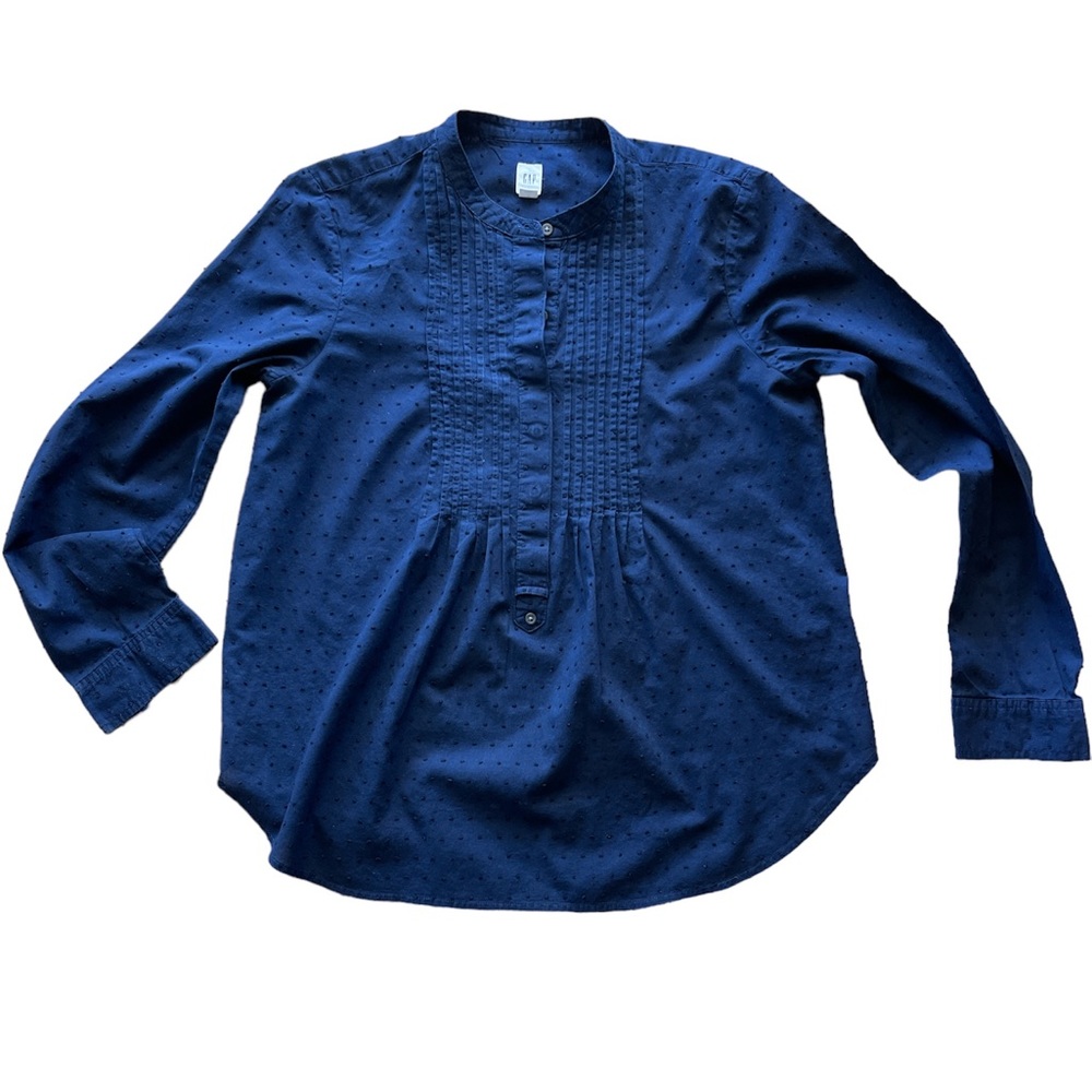 Gap navy blue mandarin collar tunic top, Size M, polka dot detail